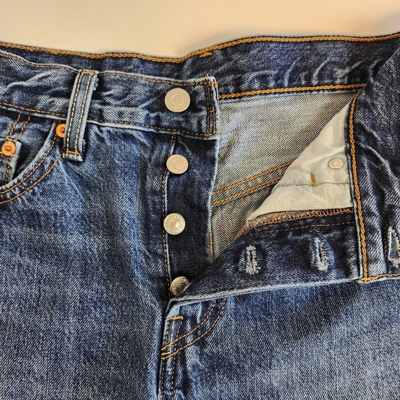 Levis 501 Button Fly Denim Jean Shorts Cutoffs High Waisted Rise Festival Frayed - Picture 3 of 12